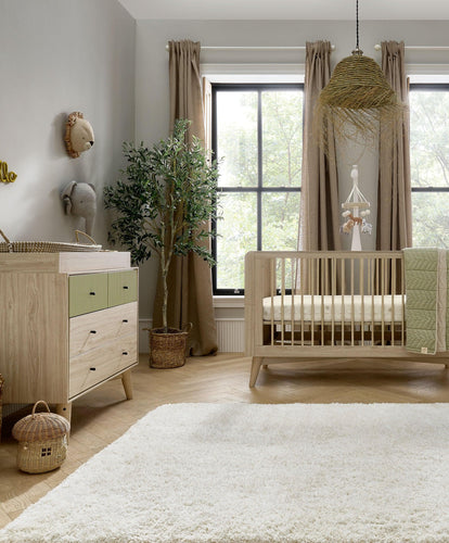 Mamas & Papas Furniture Sets Coxley 2 Piece Cotbed Set with Dresser Changer- Natural/Olive Green