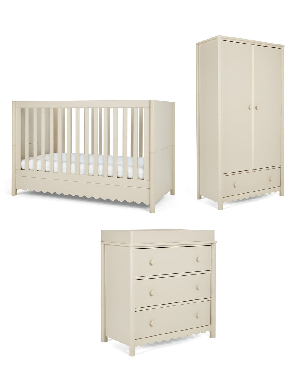 Mamas &amp; Papas Furniture Sets Eryn 3 Piece Cotbed Range with Dresser Changer &amp; Wardrobe - Cashmere