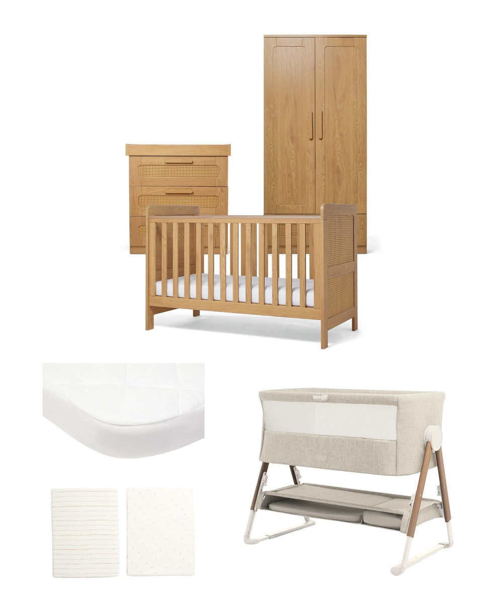 Mamas &amp; Papas Furniture Sets Esna Nursery Bundle with Lua Bedside Crib (6 Piece) – Rattan