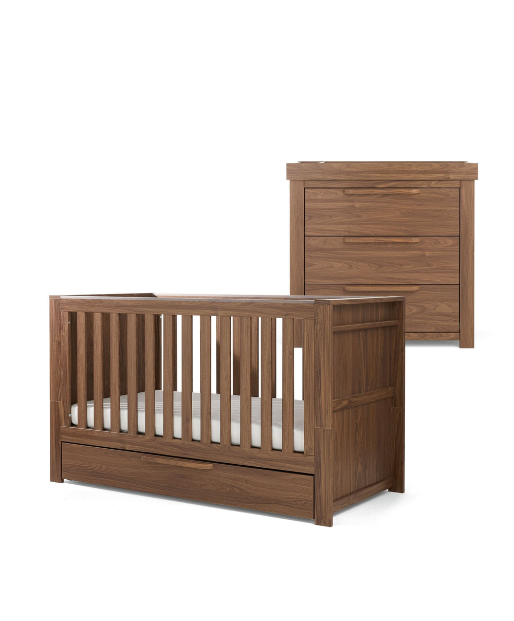 Mamas &amp; Papas Furniture Sets Franklin 2 Piece Cotbed Set With Dresser Changer - Walnut