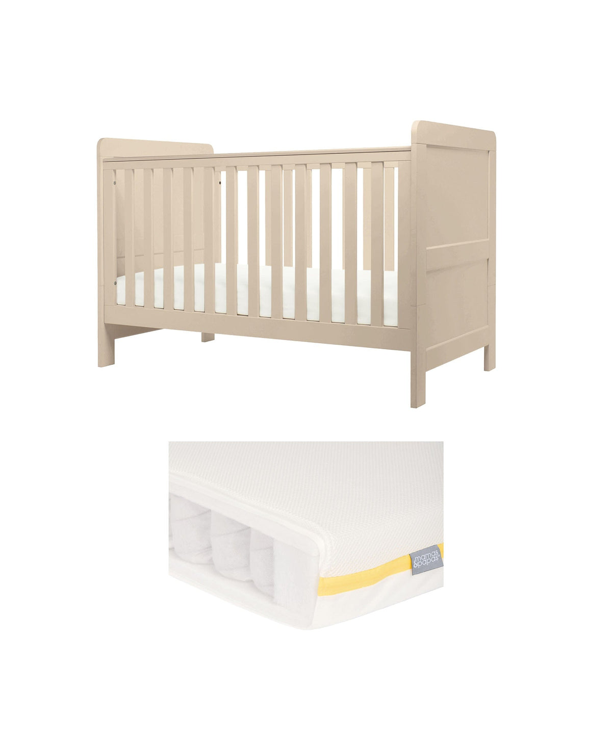 Mamas & Papas Furniture Sets Hampden Cotbed & Essential Airflow Pocket Spring Cotbed Mattress Bundle - Cashmere