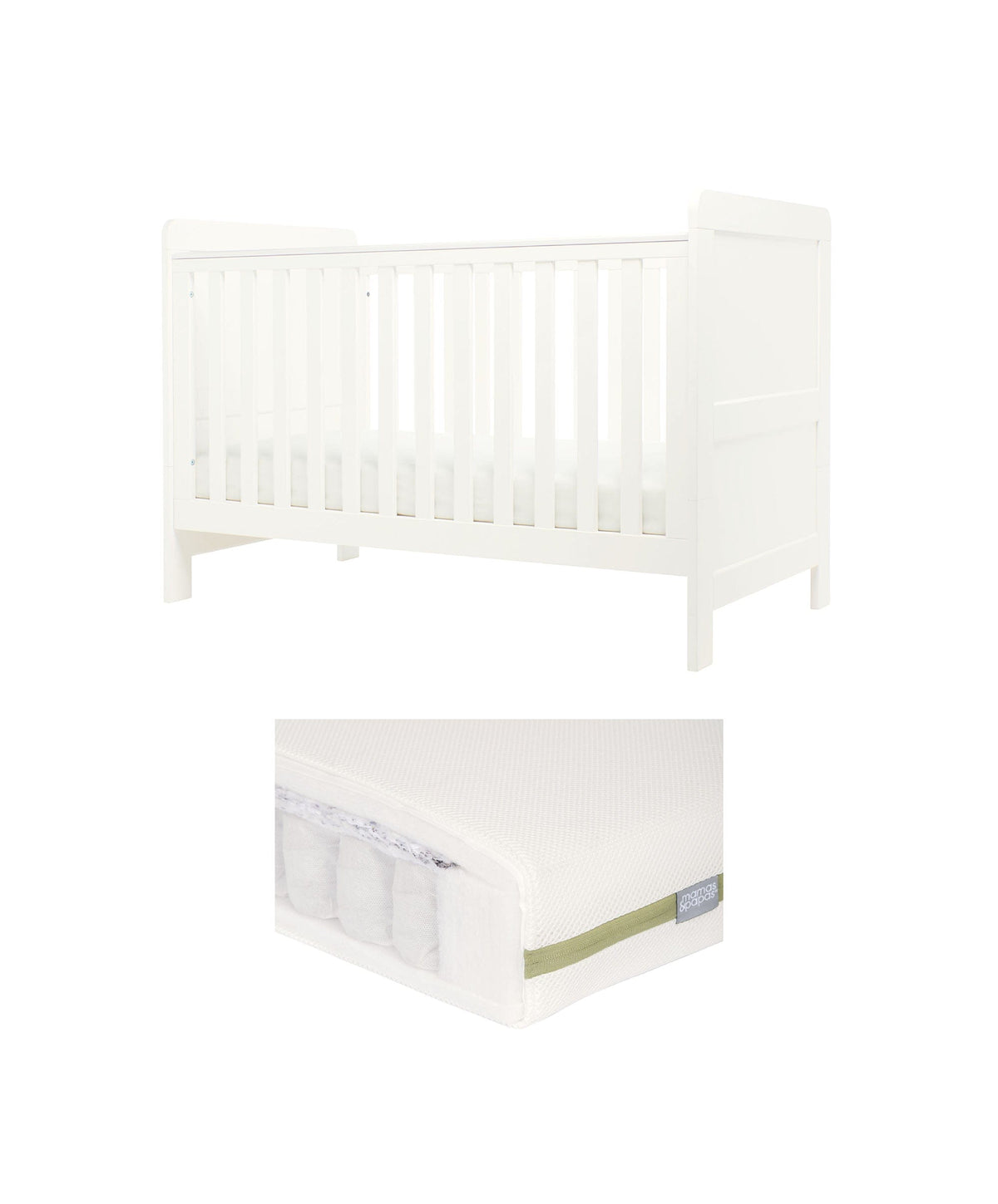 Mamas & Papas Furniture Sets Hampden Cotbed & Premium Pocket Spring Cotbed Mattress Bundle - White