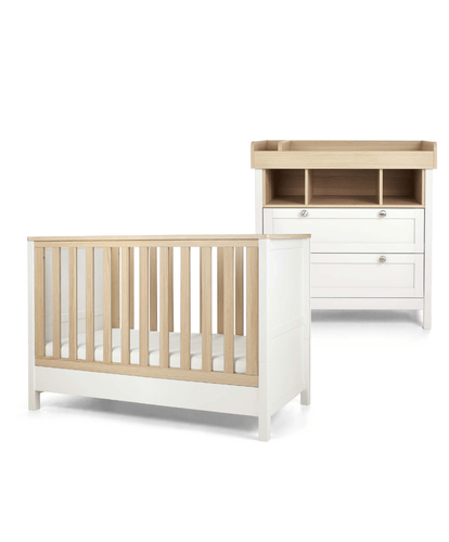 Mamas & Papas Furniture Sets Harwell 2 Piece Convertible Cot Set with Dresser Changer - White/Natural