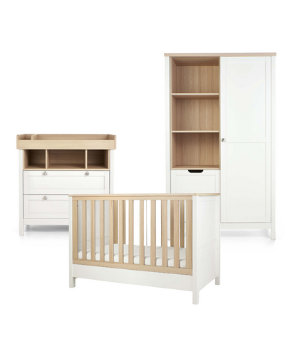 Mamas & Papas Furniture Sets Harwell 3 Piece Convertible Cot Range with Dresser Changer & Wardrobe - White/Natural