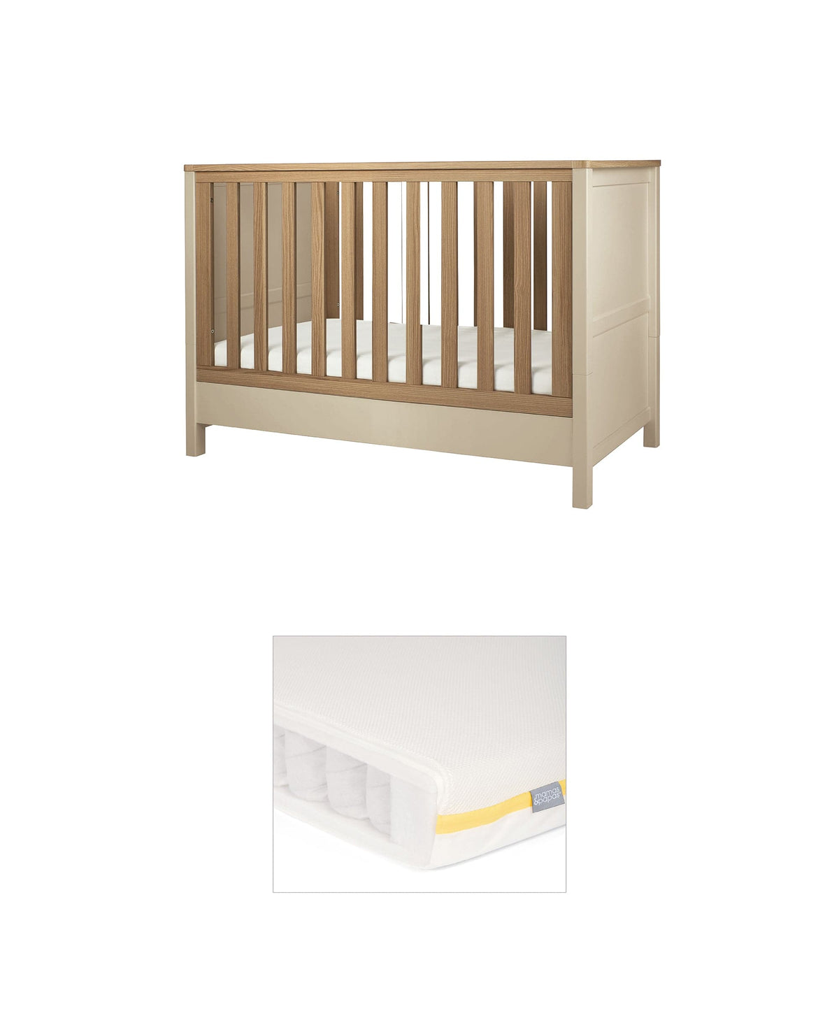 Mamas & Papas Furniture Sets Harwell Convertible Cot Bundle with Essential Pocket Spring Petite Cot Mattress - Cashmere