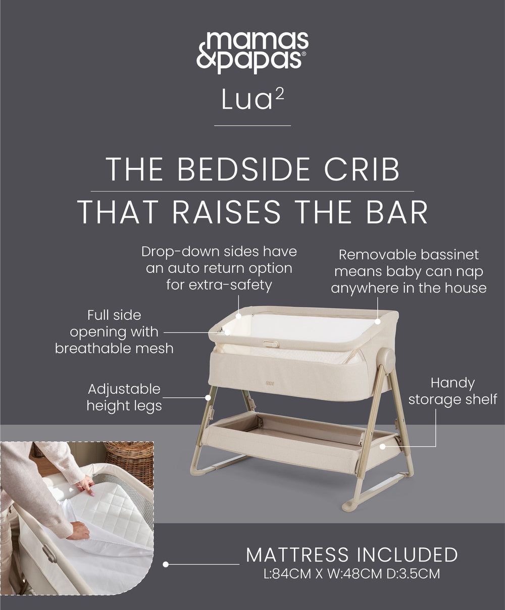 Mamas &amp; Papas Furniture Sets Harwell Nursery Bundle with Lua 2 Bedside Crib (6 Piece) – Sand/Cashmere