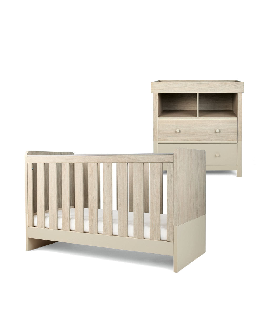 Mamas &amp; Papas Furniture Sets Litton 2 Piece Cotbed Set with Dresser Changer - Washed Oak