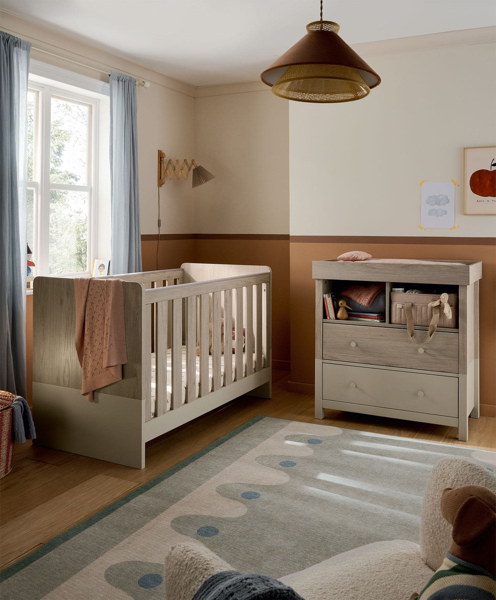 Mamas &amp; Papas Furniture Sets Litton 2 Piece Cotbed Set with Dresser Changer - Washed Oak