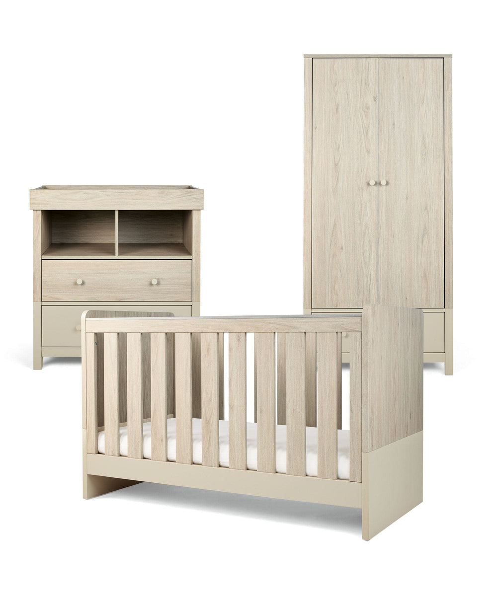 Mamas &amp; Papas Furniture Sets Litton 3 Piece Cotbed Range with Dresser Changer and Wardrobe - Washed Oak