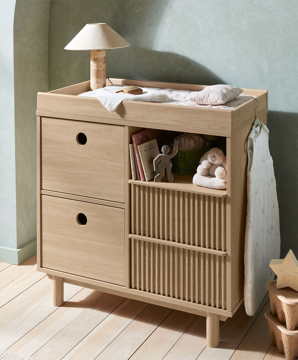 Mamas &amp; Papas Furniture Sets Oska 3 Piece Cotbed Range With Narrow Dresser Changer &amp; Wardrobe - Natural/Oak