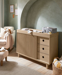 Mamas & Papas Furniture Sets Oska 3 Piece Cotbed Range With Wide Dresser Changer & Wardrobe - Natural/Oak