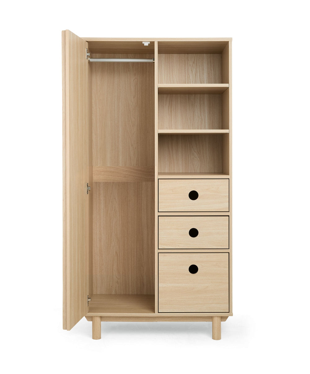 Mamas &amp; Papas Furniture Sets Oska 3 Piece Cotbed Range With Wide Dresser Changer &amp; Wardrobe - Natural/Oak