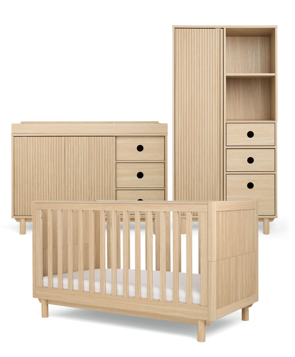 Mamas &amp; Papas Furniture Sets Oska 3 Piece Cotbed Range With Wide Dresser Changer &amp; Wardrobe - Natural/Oak