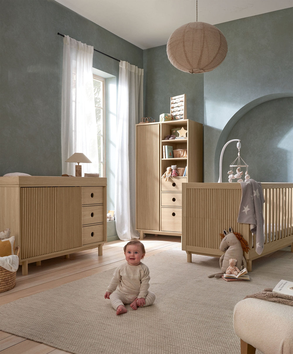 Mamas &amp; Papas Furniture Sets Oska 3 Piece Cotbed Range With Wide Dresser Changer &amp; Wardrobe - Natural/Oak