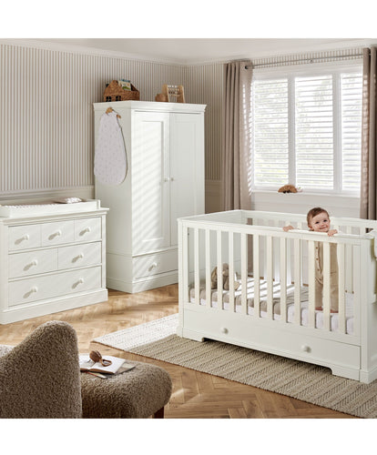 Mamas & Papas Furniture Sets Oxford 3 Piece Cotbed Range with Dresser Changer & Wardrobe - White