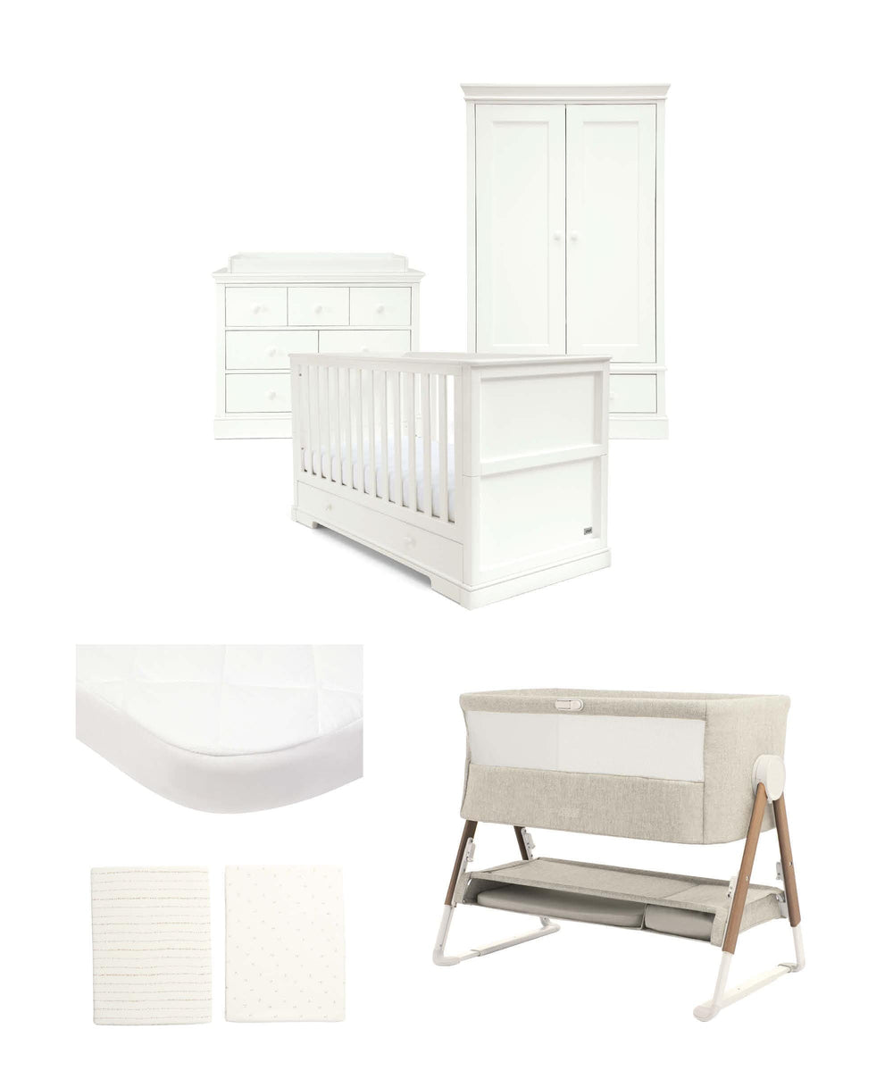 Mamas &amp; Papas Furniture Sets Oxford Nursery Bundle with Lua Bedside Crib (6 Piece) – White