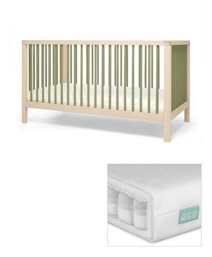 Mamas & Papas Furniture Sets Solo Cotbed & Premium Pocket Spring Cotbed Mattress Bundle - Moss Green/Natural
