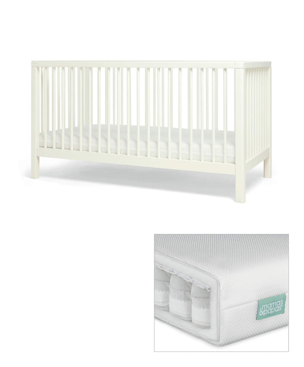 Solo Cotbed & Premium Pocket Spring Cotbed Mattress Bundle White