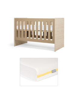 Mamas & Papas Furniture Sets Vyne Cot & Essential Airflow Fibre Small Cotbed and Cot Mattress  - White/Oak