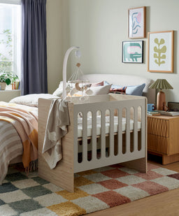 Mamas & Papas Furniture Sets Vyne Mini Cot with Essential Airflow Fibre Petite Cot Mattress & Sheets (4 Piece) - Cashmere/Oak