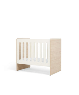 Mamas & Papas Furniture Sets Vyne Mini Cot with Essential Pocket Spring Petite Cot Mattress & Sheets (4 Piece) - White/Oak