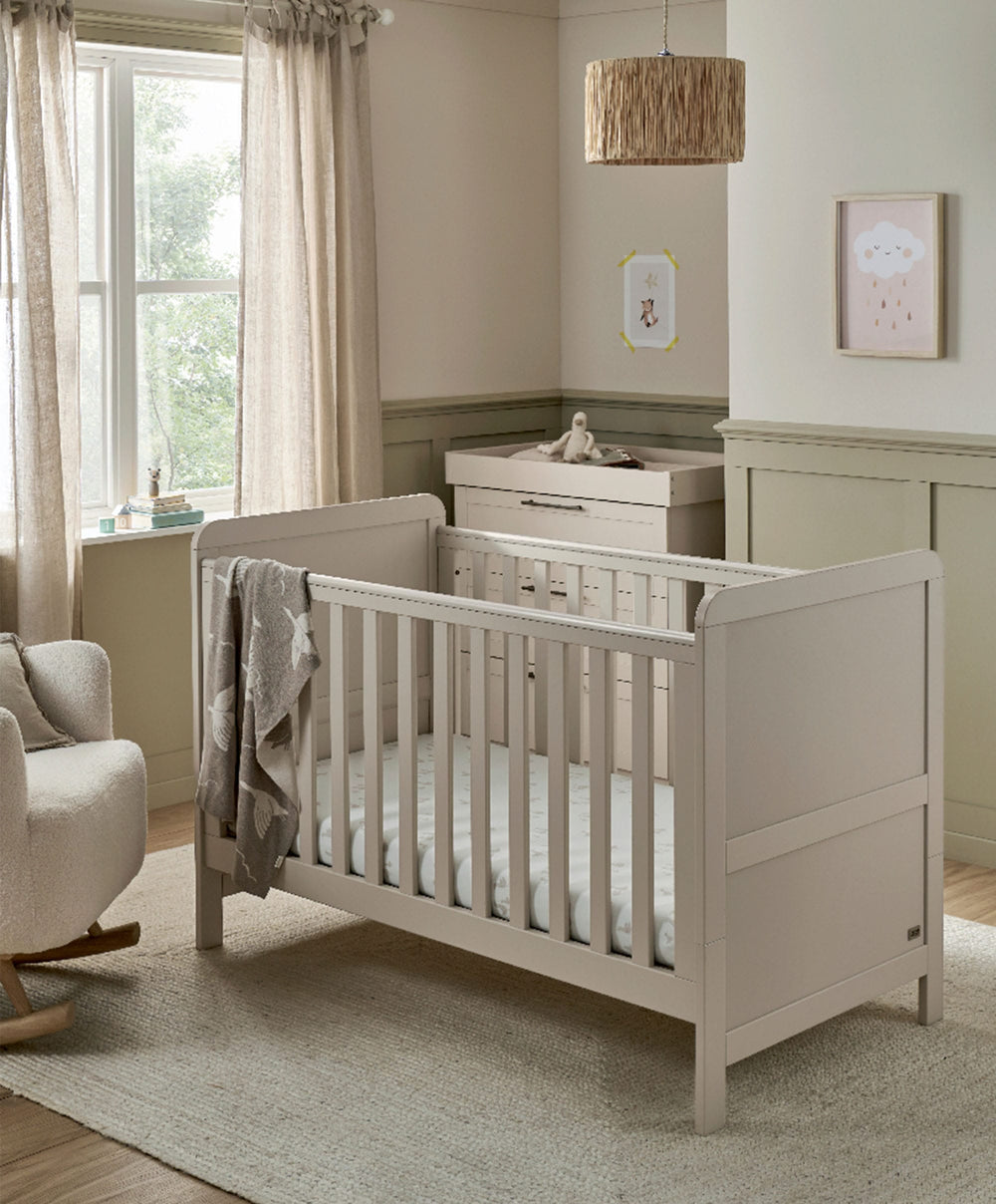 Mamas &amp; Papas Furniture Sets Walton Cotbed with Luxury Hybrid Twin Cotbed Mattress - Cashmere