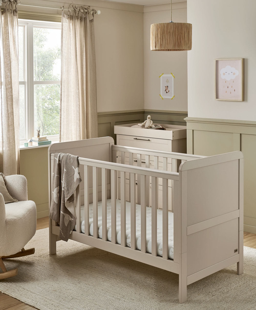 Mamas &amp; Papas Furniture Sets Walton Cotbed with Luxury Hybrid Twin Cotbed Mattress - Cashmere
