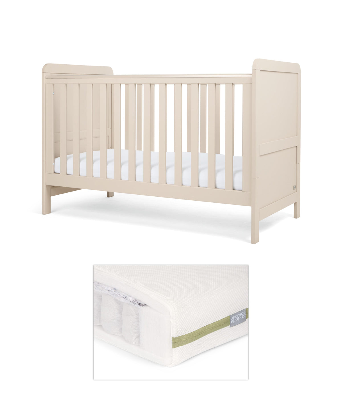Mamas & Papas Furniture Sets Walton Cotbed with Premium Pocket Spring Mattress - Cashmere