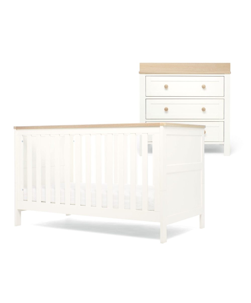 Mamas &amp; Papas Furniture Sets Wedmore 2 Piece Cotbed Set with Dresser Changer - White/Oak