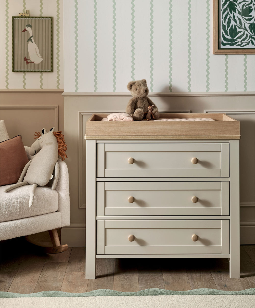 Mamas &amp; Papas Furniture Sets Wedmore 3 Piece Cotbed Range with Dresser Changer &amp; Wardrobe - Cashmere/Oak