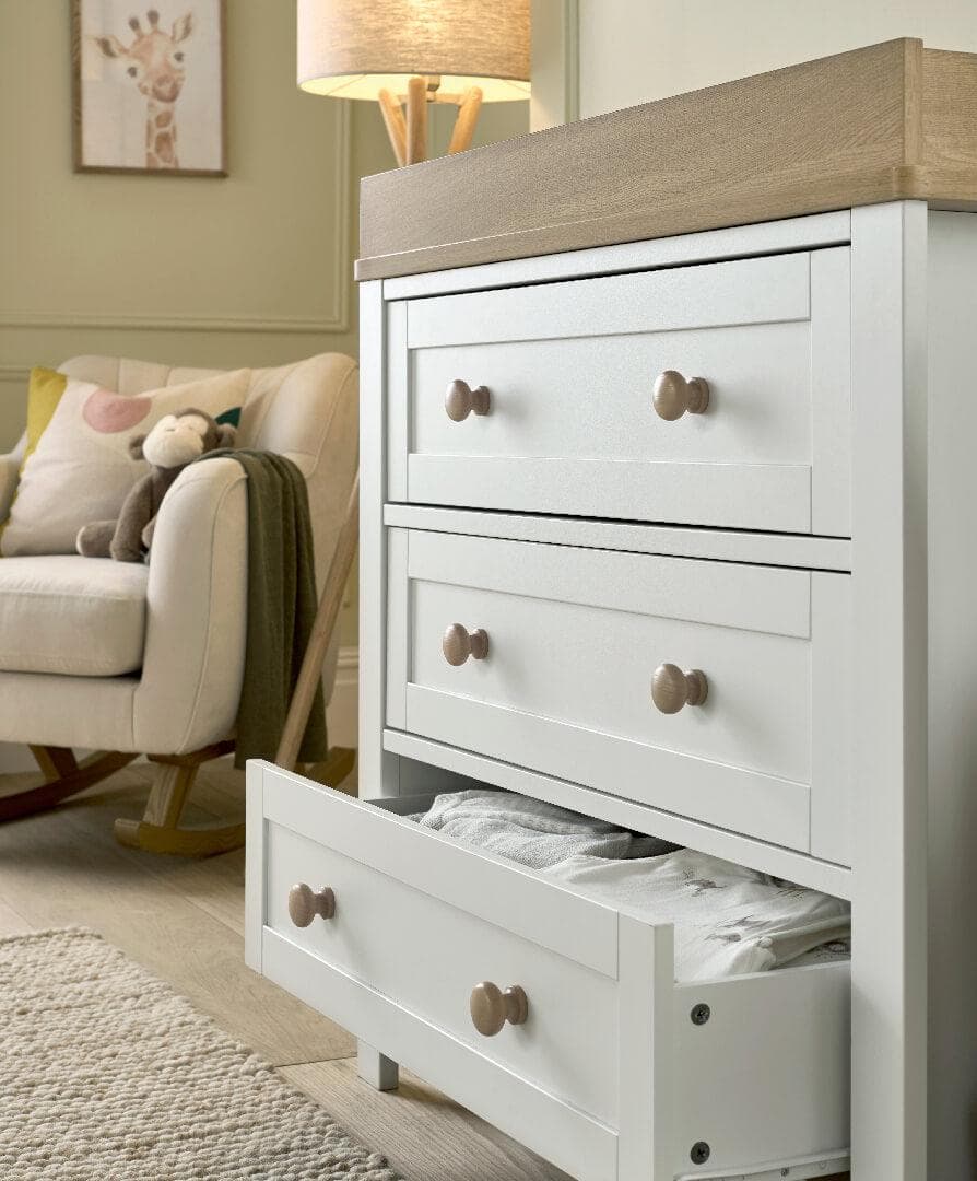 Wedmore White/Natural Cotbed, Dresser Wardrobe Nursery Furniture