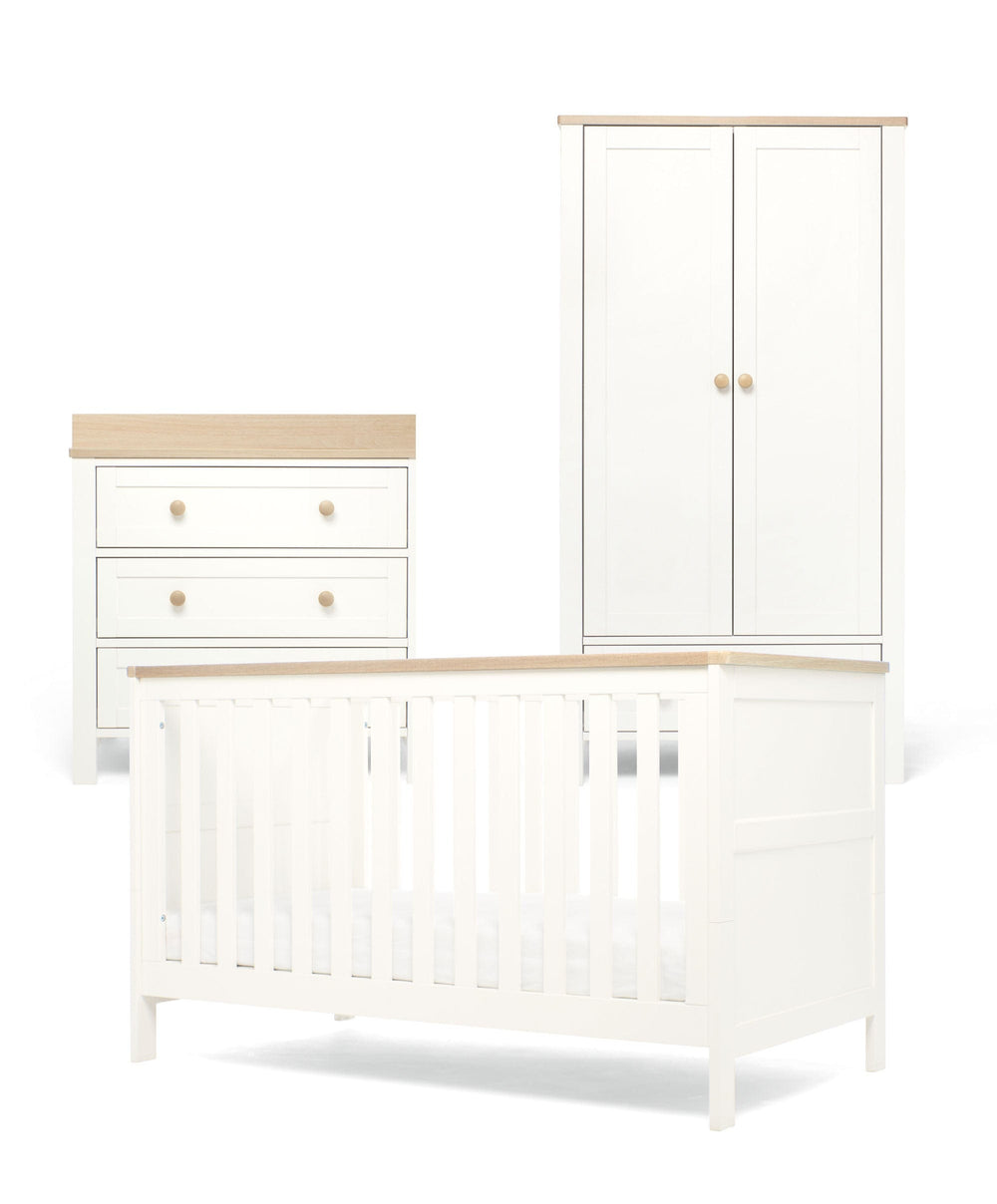 Mamas &amp; Papas Furniture Sets Wedmore 3 Piece Cotbed Range with Dresser Changer &amp; Wardrobe - White/Oak