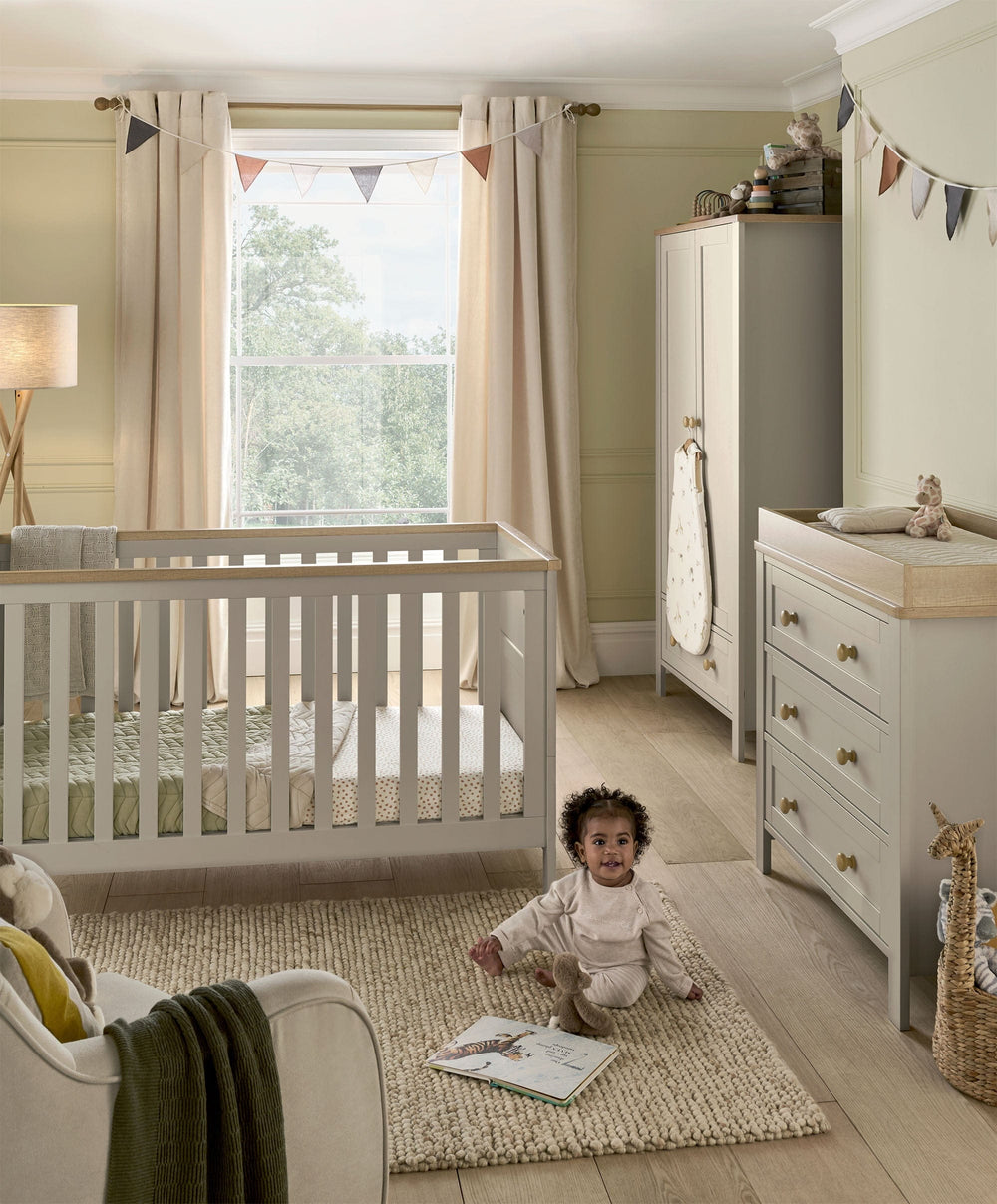 Mamas &amp; Papas Furniture Sets Wedmore 3 Piece Cotbed Set with Dresser Changer &amp; Wardrobe - Pebble Grey