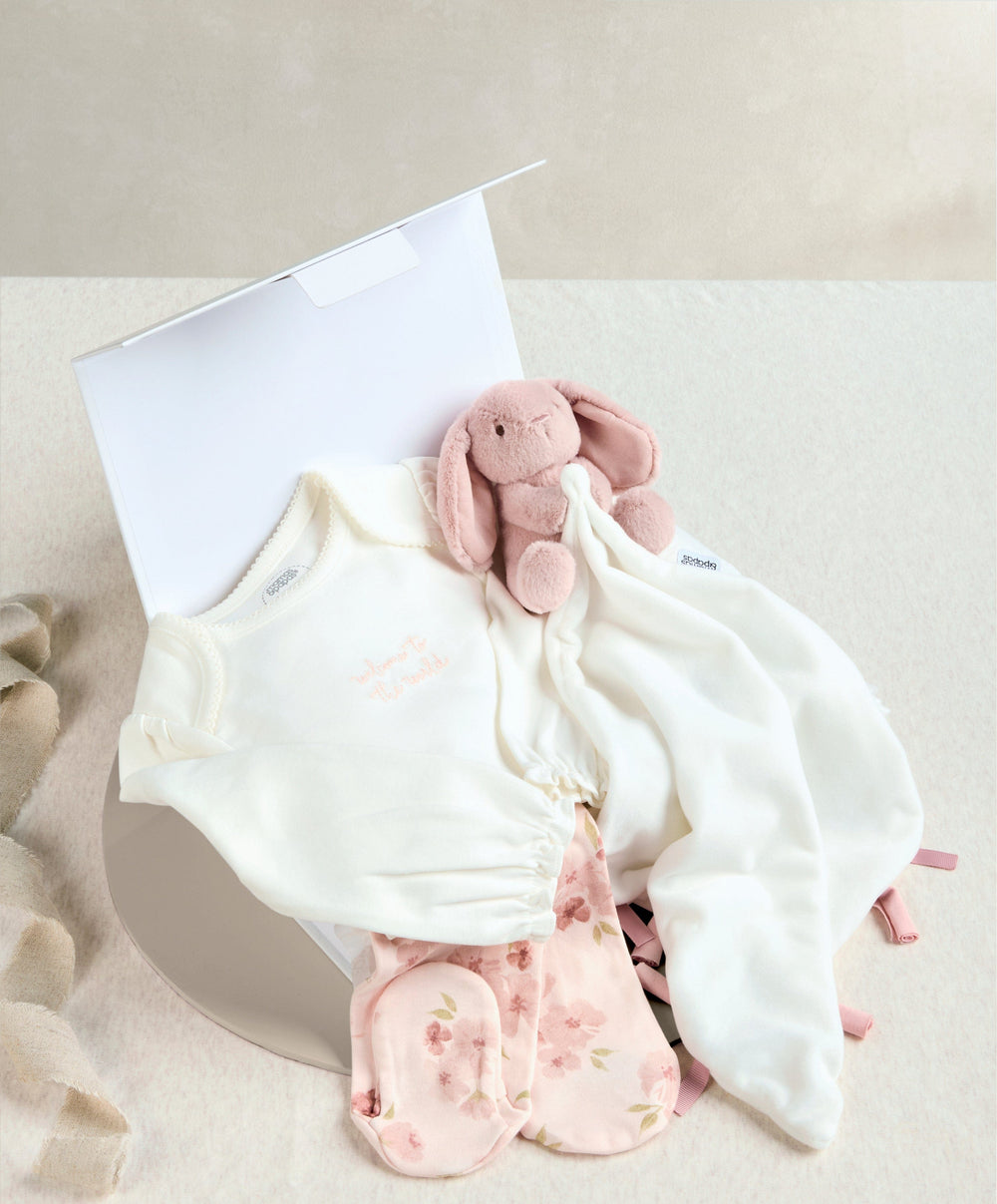 Mamas &amp; Papas Gift Boxes Embroidered Bodysuit &amp; Floral Leggings Set (2 Pieces)  &amp; Pink Bunny Comforter Gift Box