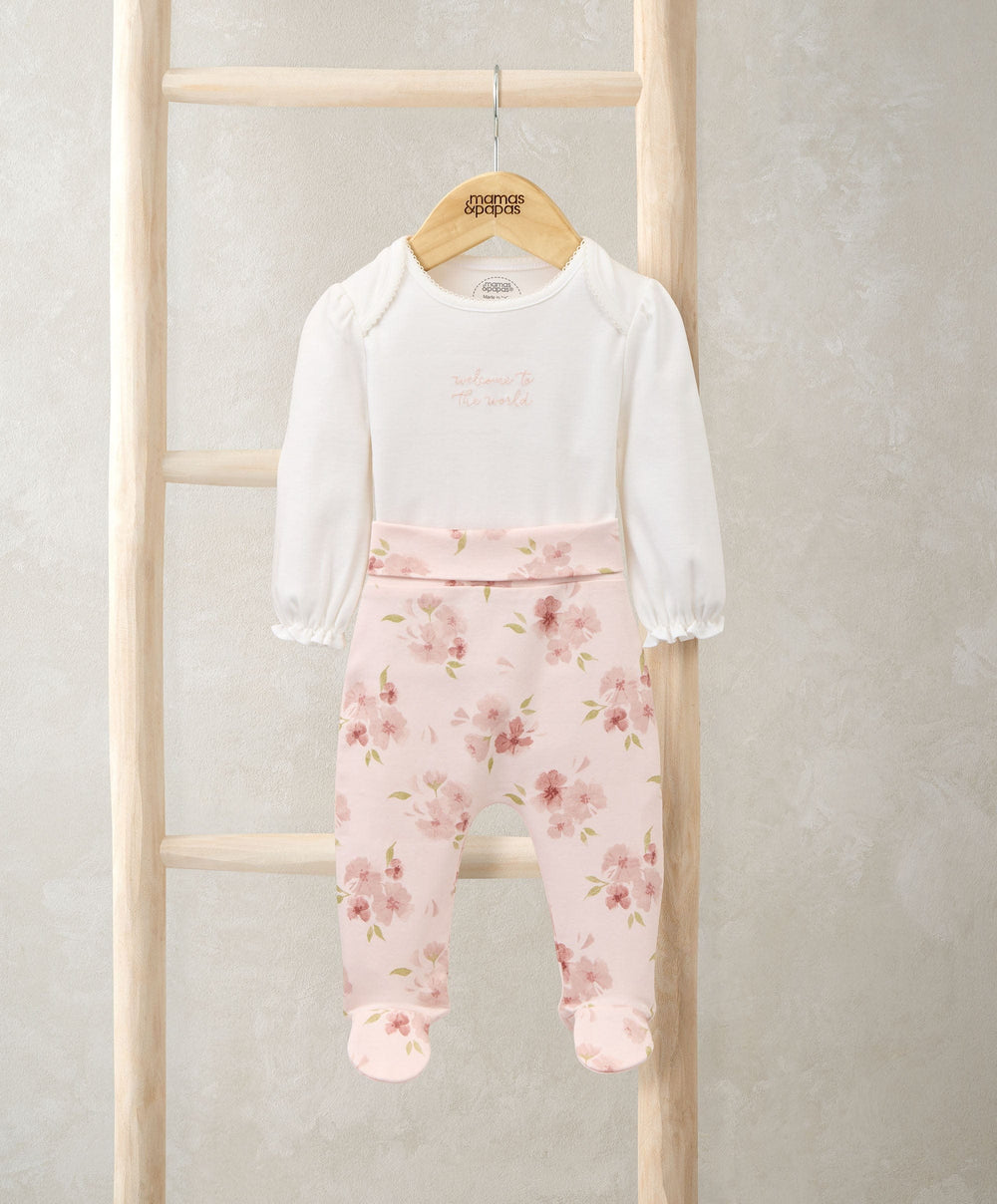 Mamas &amp; Papas Gift Boxes Embroidered Bodysuit &amp; Floral Leggings Set (2 Pieces)  &amp; Pink Bunny Comforter Gift Box