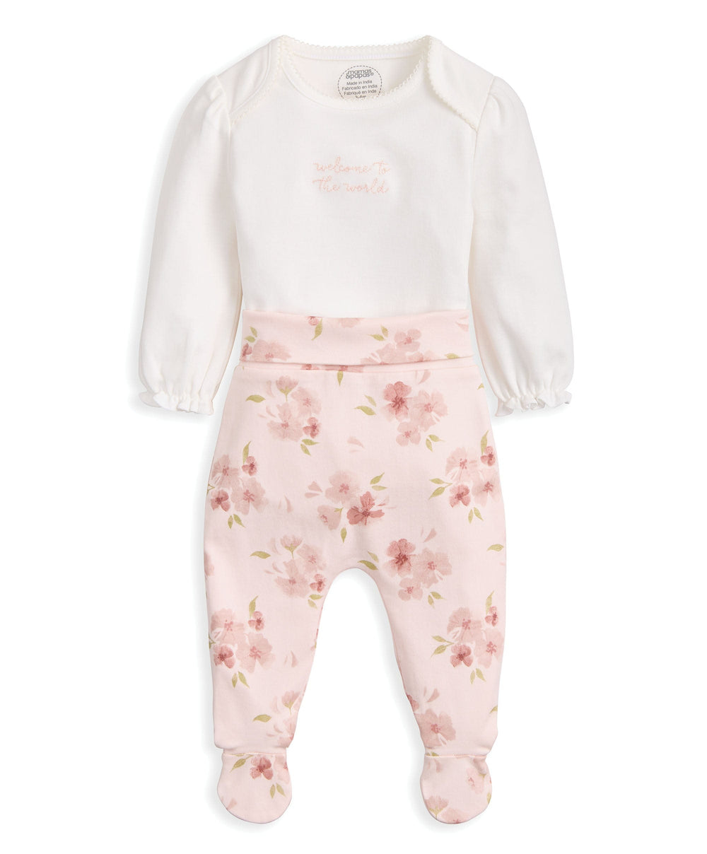 Mamas &amp; Papas Gift Boxes Embroidered Bodysuit &amp; Floral Leggings Set (2 Pieces)  &amp; Pink Bunny Comforter Gift Box