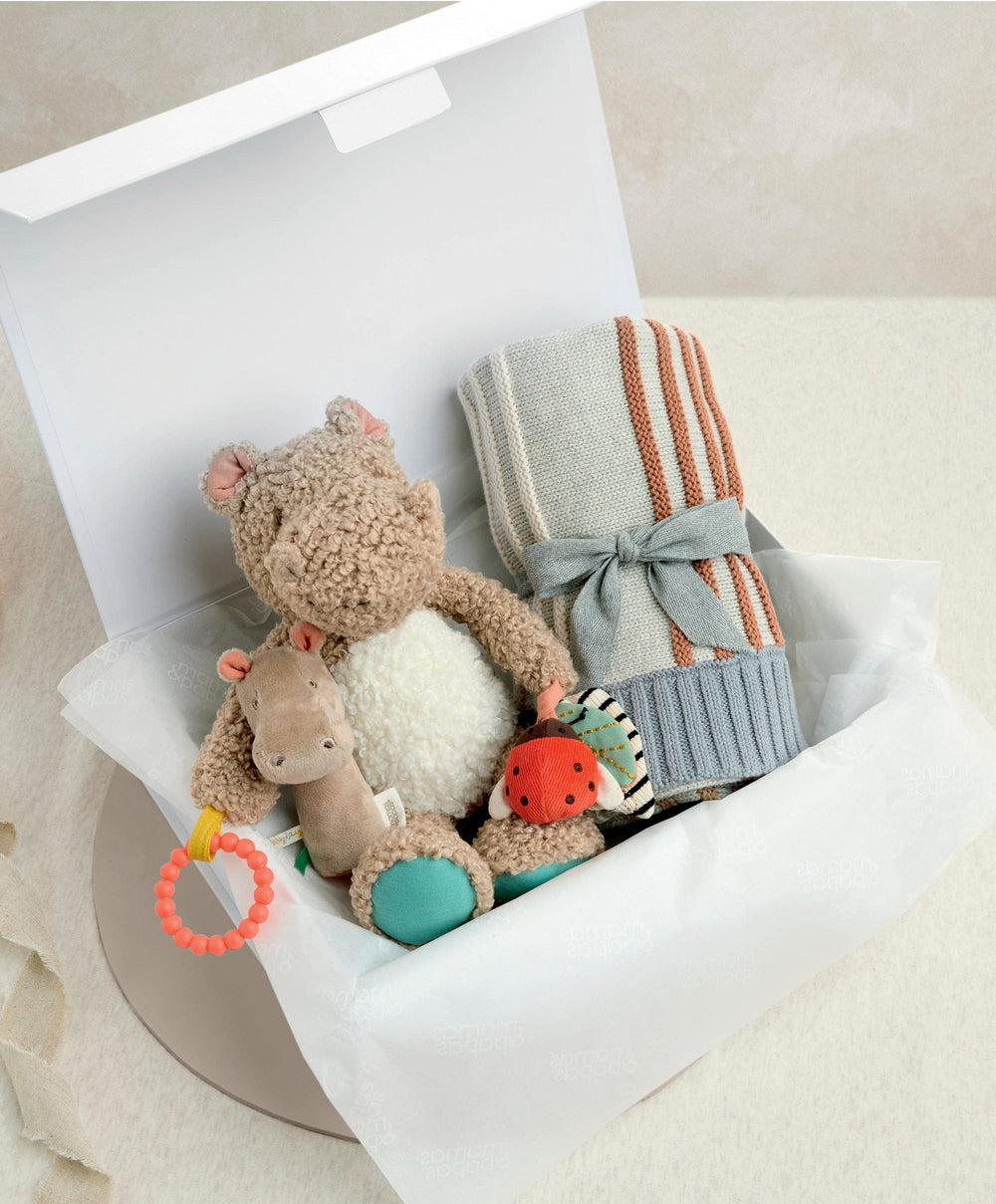 Mamas &amp; Papas Gift Boxes Knitted Blanket &amp; Hippo Gift Box