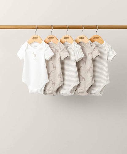 Mamas & Papas Giraffe Bodysuits (5 pack) - Neutral