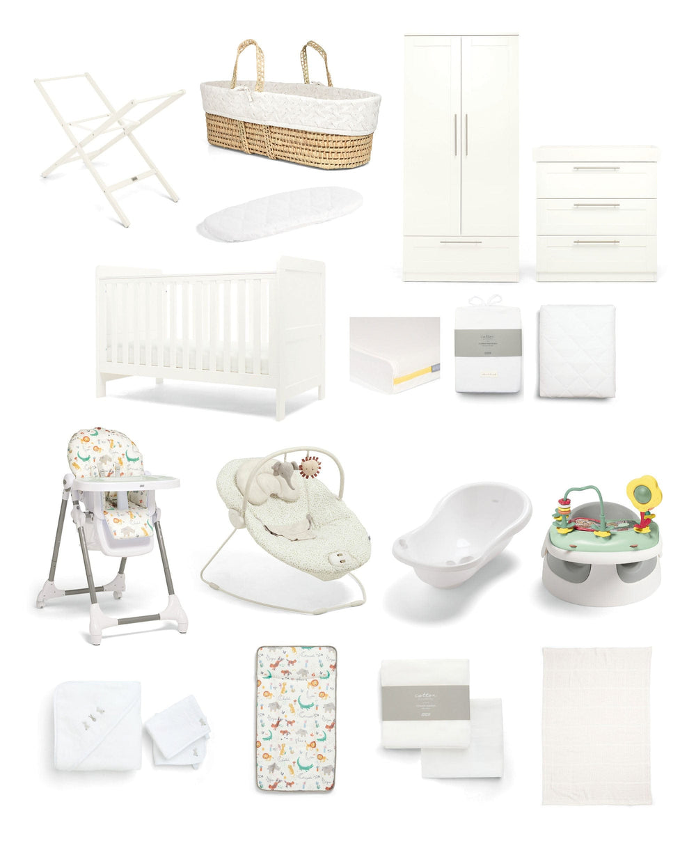 Mamas &amp; Papas Hampden At Home Baby Bundle With Moses Basket - White