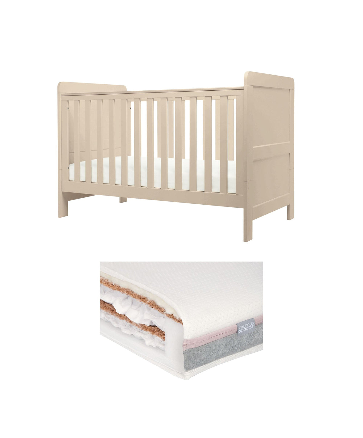 Mamas & Papas Hampden Cotbed & Luxury Hybrid Twin Cotbed Mattress Bundle - Cashmere