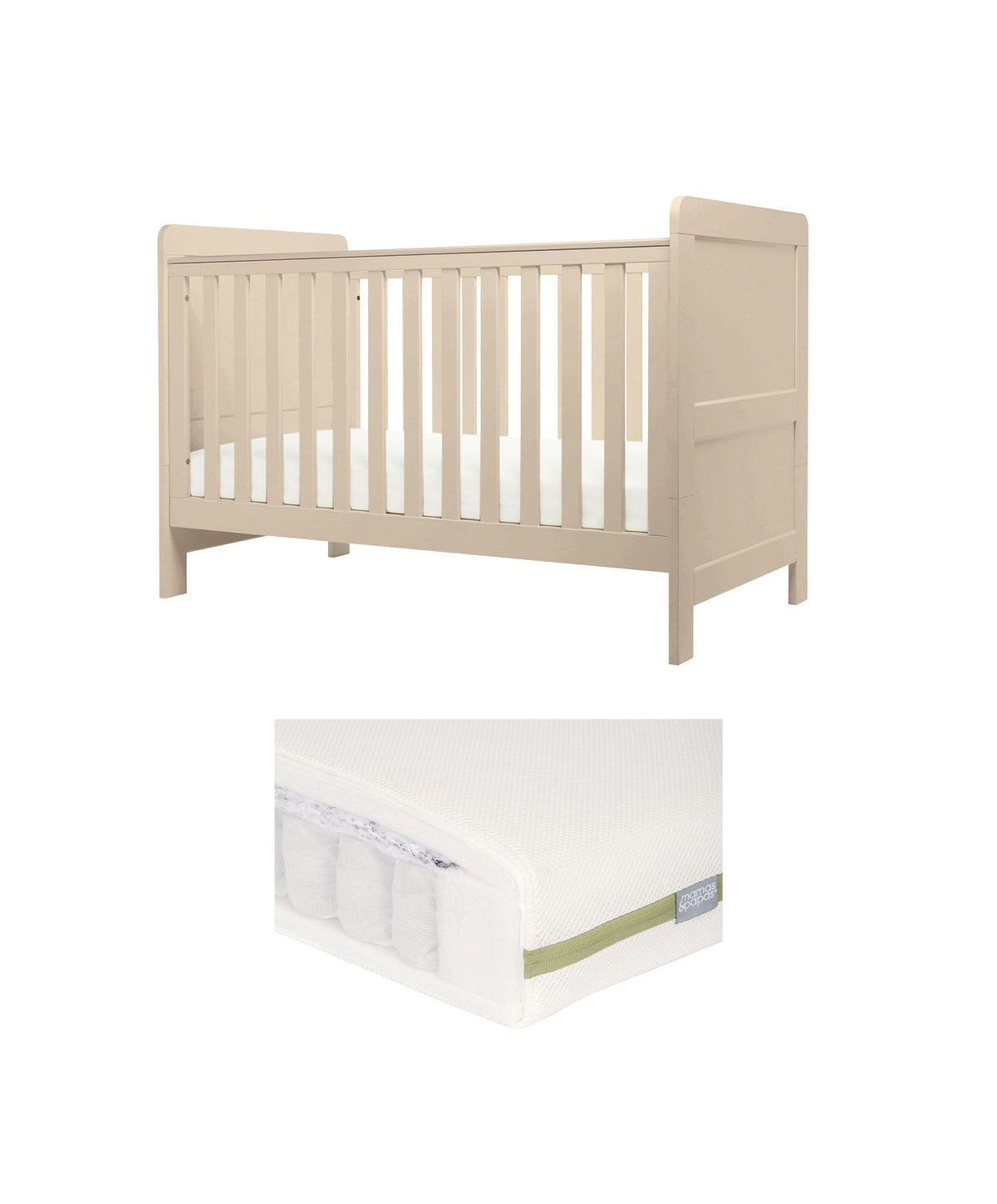 Mamas & Papas Hampden Cotbed & Premium Pocket Spring Cotbed Mattress Bundle - Cashmere