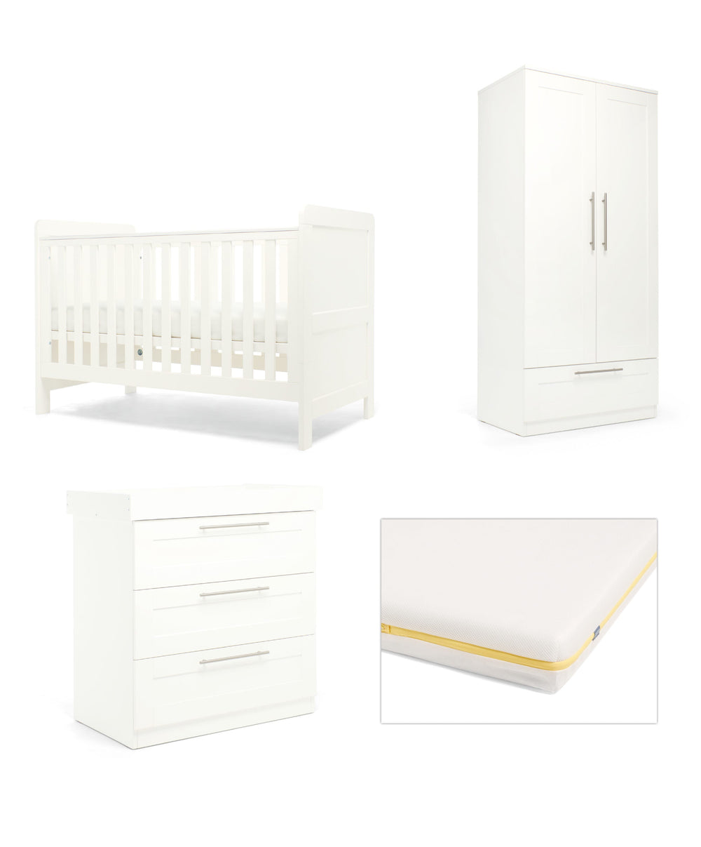 Mamas &amp; Papas Hampden Nursery Furniture Range &amp; Cotbed Essential Airflow Fibre Mattress - White