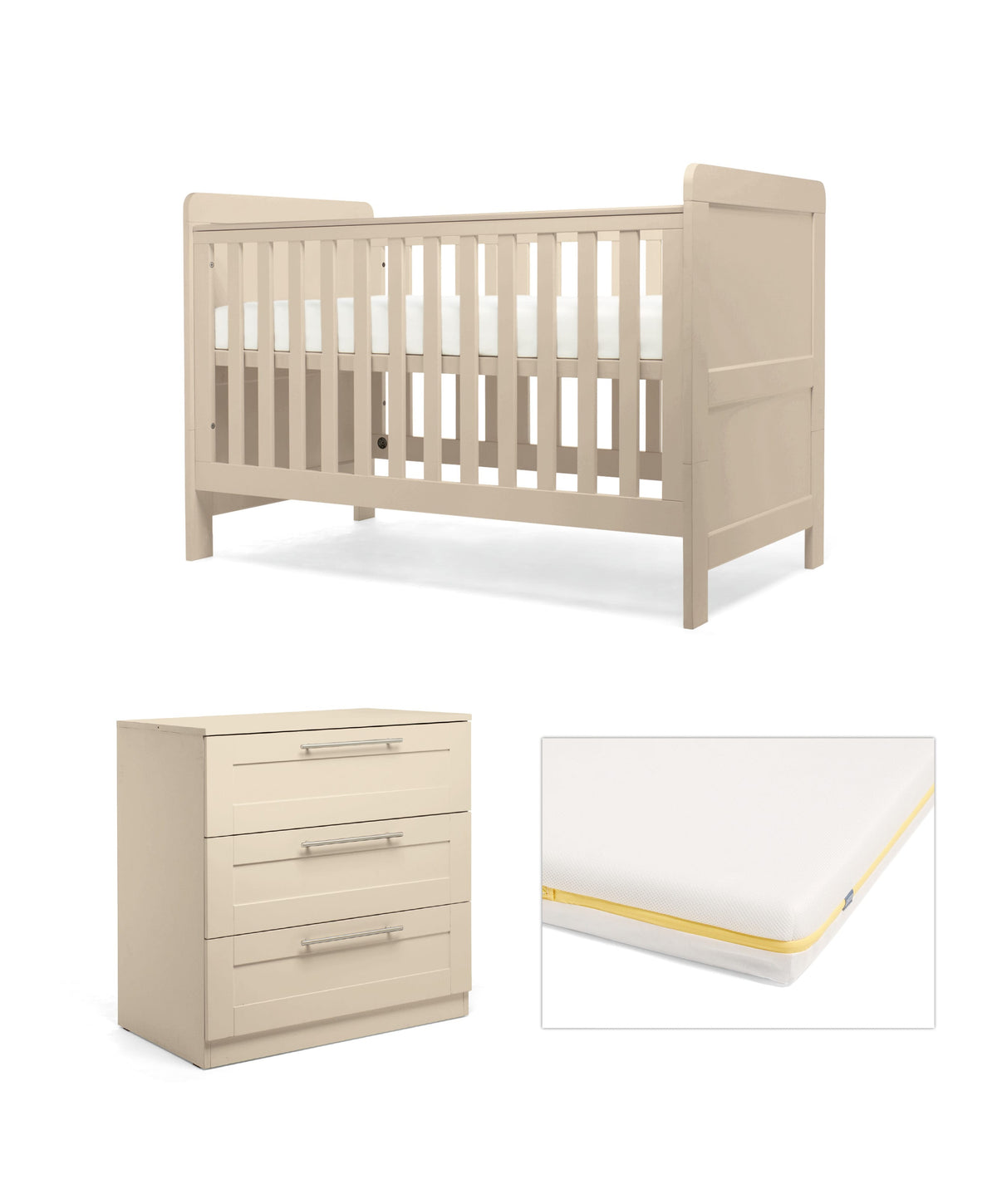 Mamas & Papas Hampden Nursery Furniture Set & Essential Airflow Fibre Cotbed Mattress - Cashmere