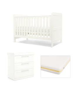 Mamas & Papas Hampden Nursery Furniture Set & Essential Airflow Fibre Cotbed Mattress - White