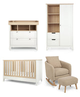 Mamas & Papas Harwell 3 Piece Cotbed Range with Alma Nursing Chair & Stool - White/ Fawn