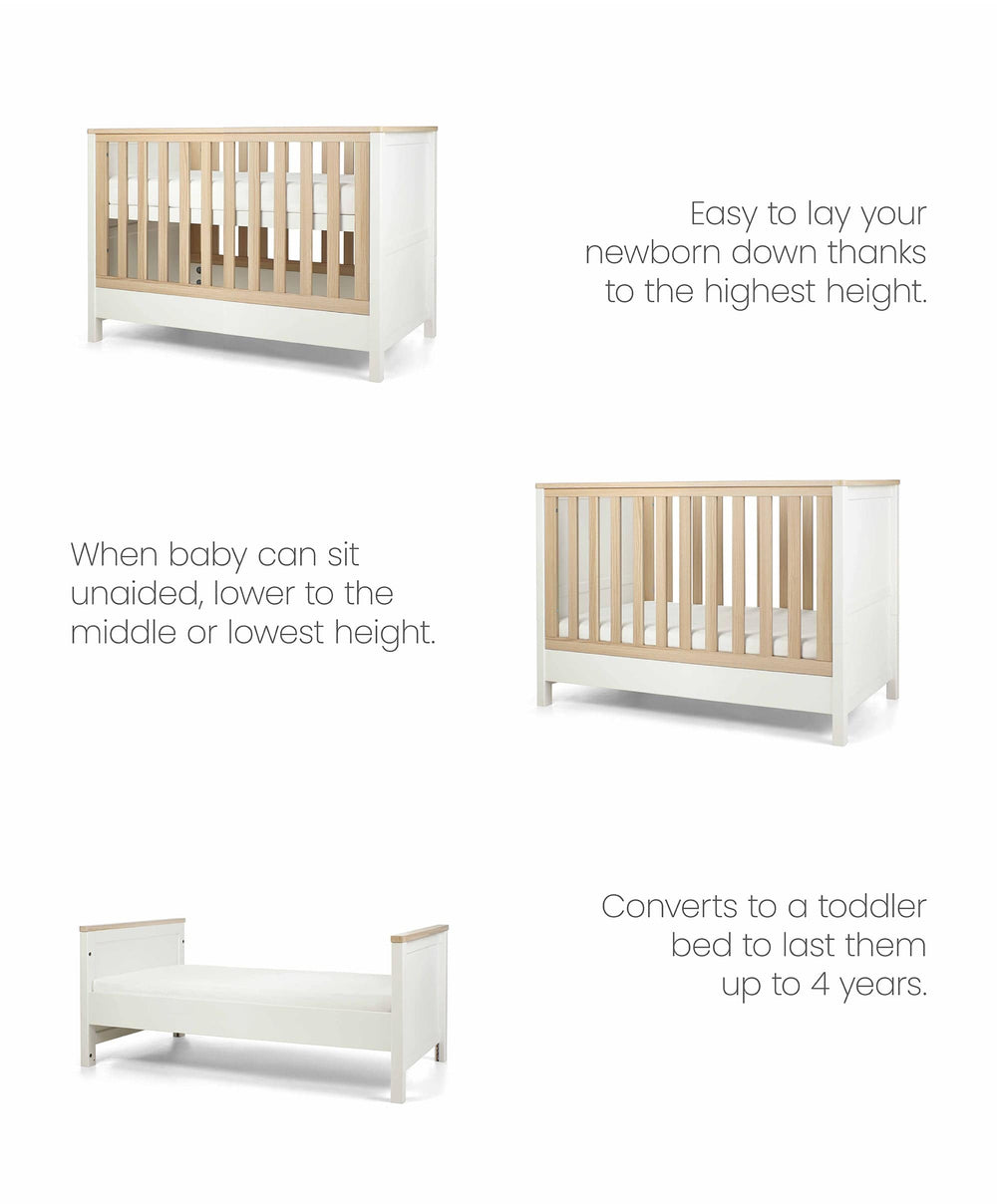 Mamas &amp; Papas Harwell 3 Piece Small Cotbed Range with Premium Dual Core Mattress - White