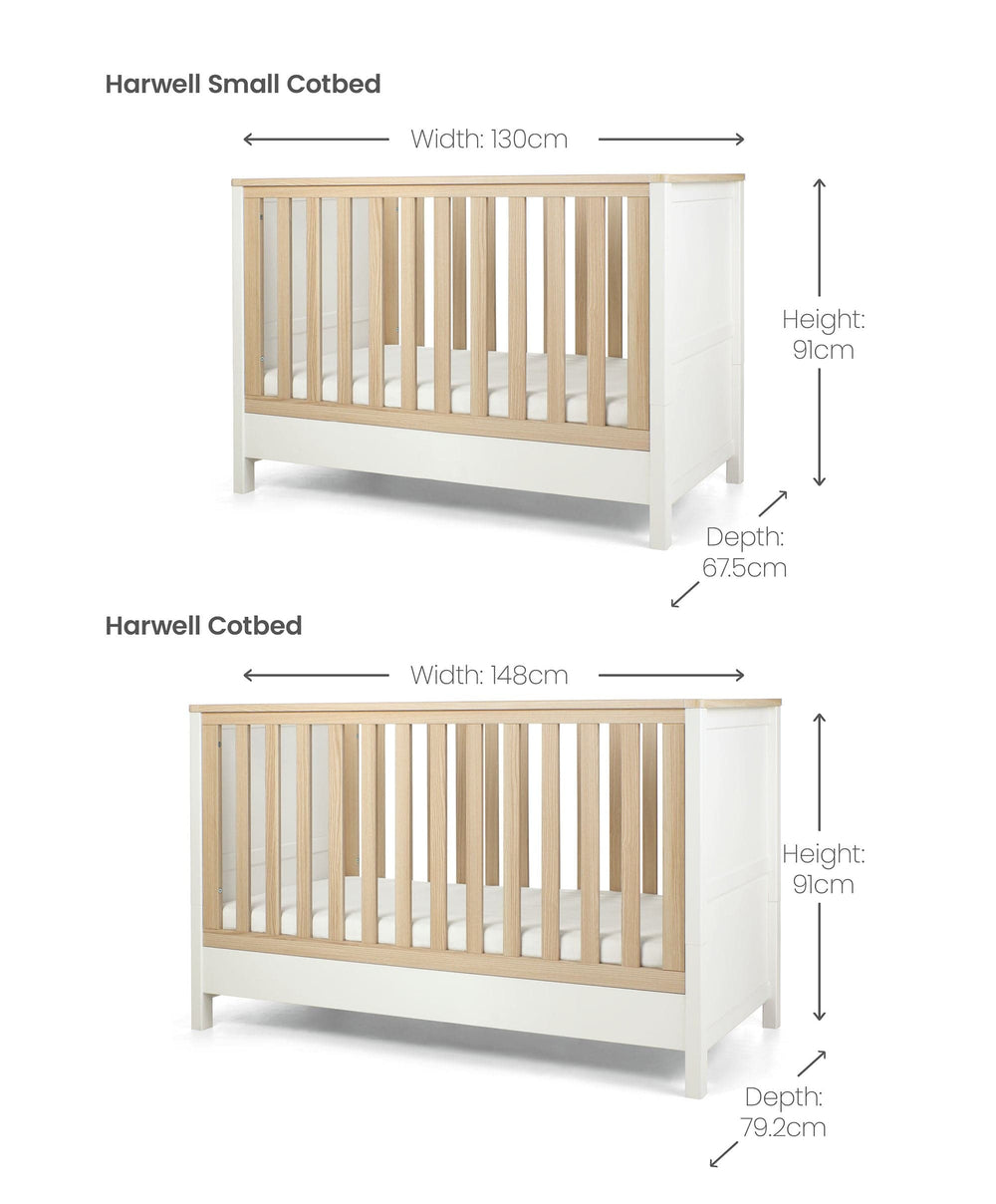 Mamas &amp; Papas Harwell 3 Piece Small Cotbed Range with Premium Dual Core Mattress - White