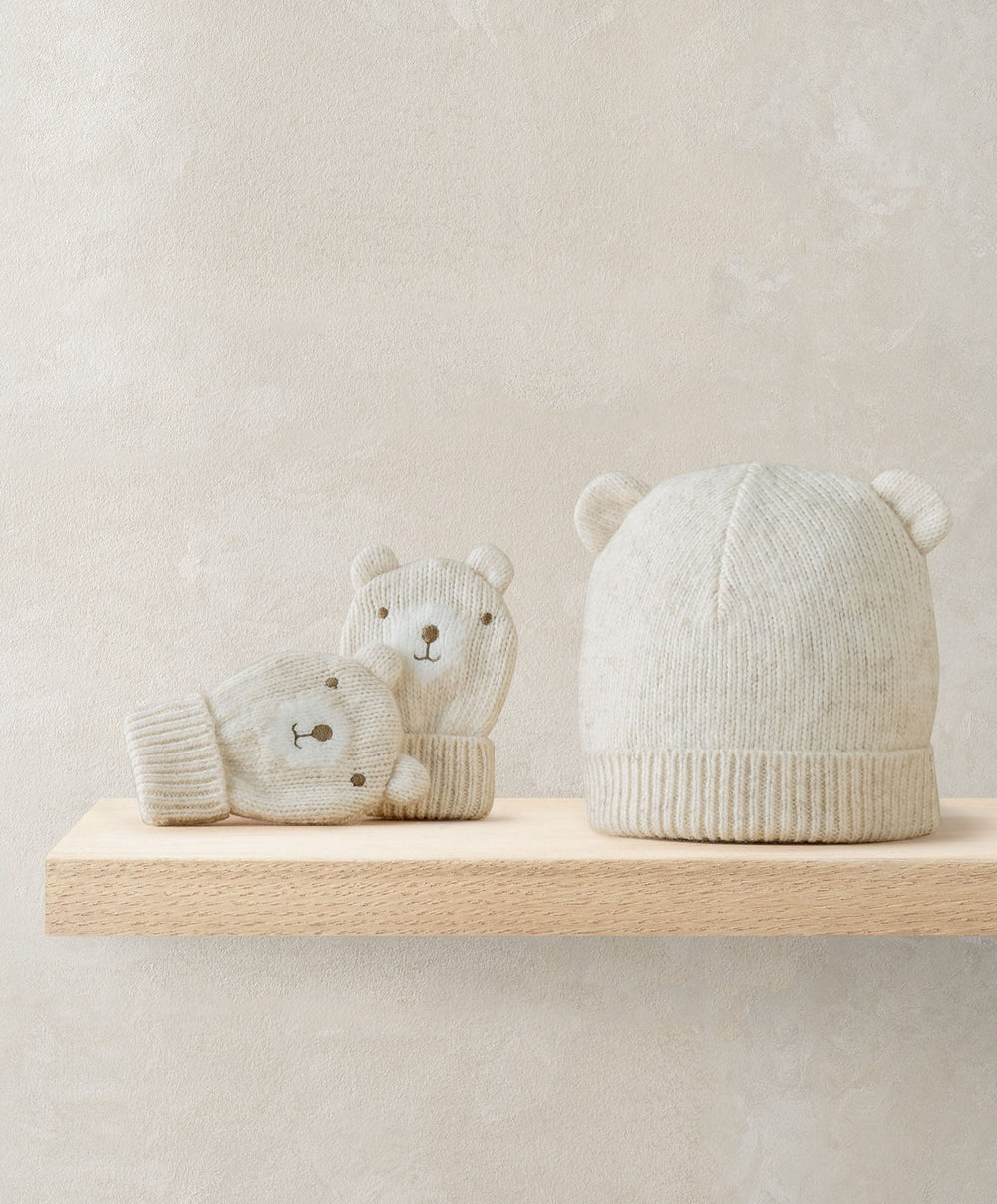 Mamas &amp; Papas Hat &amp; Mitts Bear Knitted Hat &amp; Mitts Set