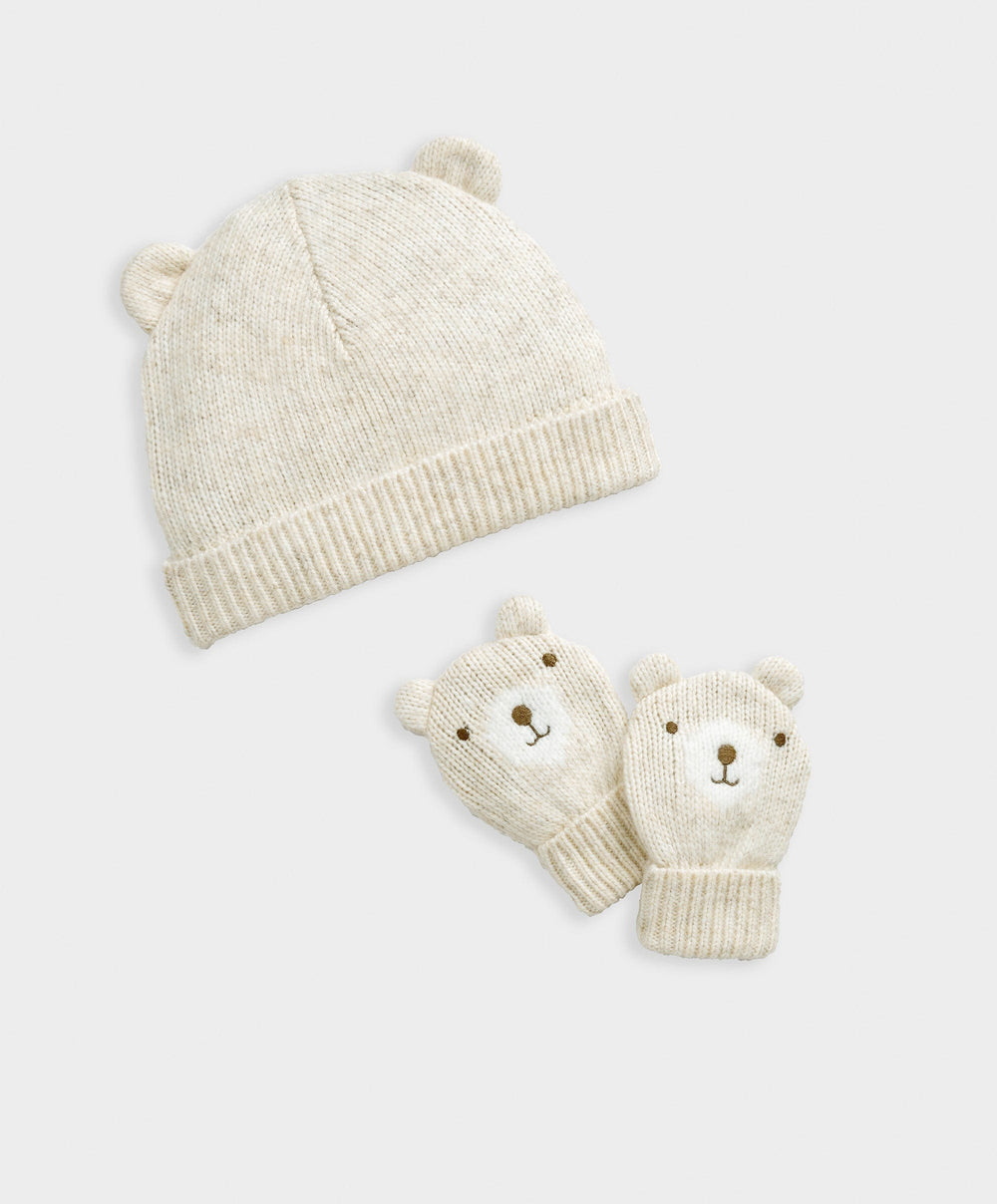 Mamas &amp; Papas Hat &amp; Mitts Bear Knitted Hat &amp; Mitts Set