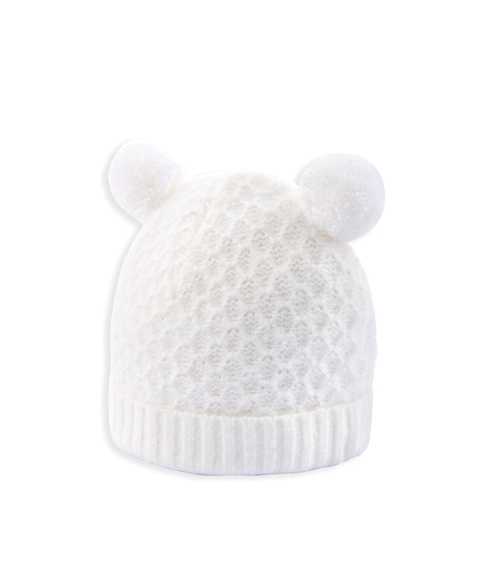 Mamas &amp; Papas Hats &amp; Booties Rib Knit Hat &amp; Pom Poms - White
